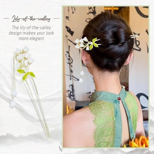 Lawie 10 Pack Cute Flower Butterfly U Shaped Gold Metal Hair Fork Pins Curved Chopsticks for Hair Sticks with Dangles French Hair Pins Bun Holder Decorative Hair Accessories for Women Girls thumbnail 5