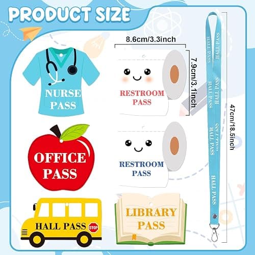 6 Sets Hall Passes for Classrooms, PVC Hall Lanyard Passes for Hall Restroom Library Office Boy Girl and Nurse Ideal for Classroom School Supplies. (Cute) thumbnail 3