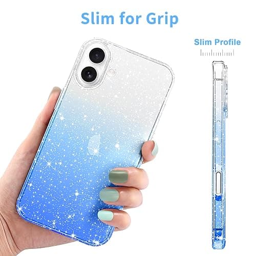 JJGoo Compatible with iPhone 16 Plus Case Clear Glitter, Sparkle Soft TPU Transparent Shockproof Women Girls Slim Bling Sparkly Bumper Cover Phone Case for iPhone 16 Plus 6.7-Inch, Gradient Blue thumbnail 3