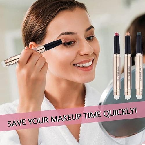 SAUBZEAN Rose Gold Eyeshadow Stick Makeup, Highlighter Matte Cream Eye Shadow Pencil, Waterproof Hypoallergenic Long Lasting Crayon, Glitter Primer Palette Shimmer Eyeliner Pen wiht Soft Brush thumbnail 2