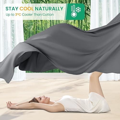 SONORO KATE 100% Viscose Derived from Bamboo_Sheets Queen Size, Ultra Breathable & Cooling Bed Sheets for Hot Sleepers, Hotel Luxury Silky Bedding Sheets, 16" Deep Pocket - 4PC (Dark Grey,Queen) thumbnail 3