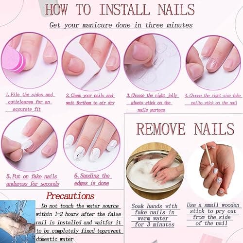 RUOKEXIN Square Press-on Nails - White French Tip Fake Nails with Glitter Designs, Medium Length, 24pcs thumbnail 7