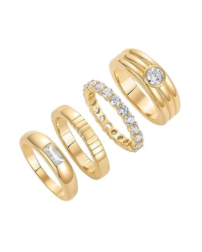 PAVOI 14K Gold Plated Stackable Rings for Women - Dainty Stackable Gold Ring Set of Four with Cubic Zirconia Multi-Bands - Trendy Fashion Jewelry - Image 1