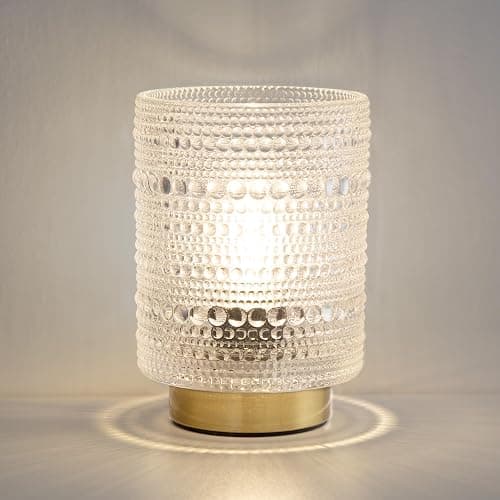 Battery Operated Lamp with Timer, Cordless Table Lamps with LED Warm Bulb | Small Lamp for Bedside, Wireless Lamp for Entryway/Dorm/Office/Patio/Living Room Decor, 2AAA Battery-powered, Transparent - Image 1