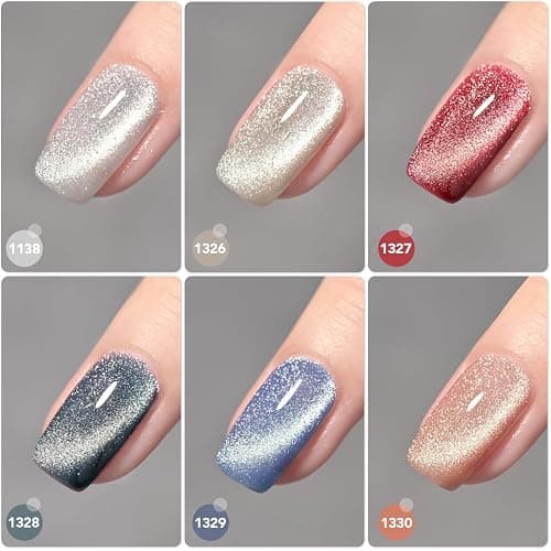 GAOY Holographic Glitter Cat Eye Gel Polish Set of 6 Colors with Free Magnet UV LED Soak Off Nail Polish Home DIY Manicure Nail Salon Varnish thumbnail 2
