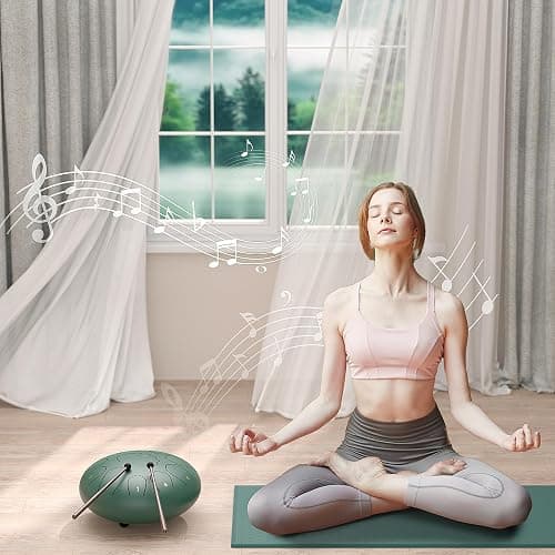 Rain Drum for Outside Garden, 8 Inches 11 Notes Steel Tongue Drum, Waterproof Meditation Rain Chime, Musical Instruments for Adult Gift with Bag, Music Book, Mallets (Green) thumbnail 4