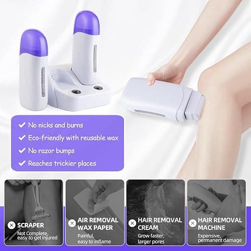 Wax Warmer for Hair Removal Double Depilatory Roll On Wax Heater Electric Home Waxing Machine for Women Men AC110V 40W (Blue) thumbnail 5