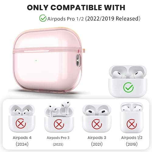 ULAK Compatible with Airpods Pro & AirPods Pro 2 Case, Design Soft TPU Airpod Pro 1st/2nd Generation Case 2022/2019 with Ring Keychain Shockproof Protecitve Cover, Light Pink thumbnail 3