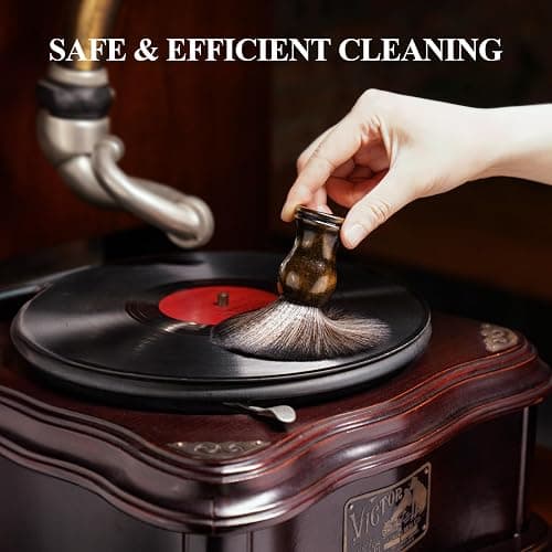 NiHome Vinyl Record Cleaning Brush, Anti-Static Soft LP Record Cleaner, Vinyl Dust Remover Brush with Ultra-Fine Fiber Bristles, Safe for Vinyl LP CD Album, Retro Design with Beech Wood Handle (Small) thumbnail 3