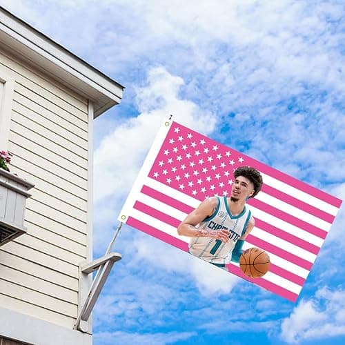 MAGJIUKE Lamelo American Flag Wall Tapestry,Pink Ball Wall Hanging Decor for Bedroom,3x5 Ft with Brass Grommets for College Dorm Room Bedroom Outdoor Parties Decor thumbnail 7