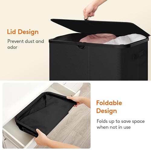 Lifewit 185L 3 Section Laundry Hamper with Lid, Laundry Basket, Black | Large Foldable Laundry Sorter with 3 Removable Bags, Tall Clothes Hamper for Bedroom and Bathroom thumbnail 8