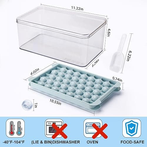 Ice Cube Tray, Ice Trays for Freezer, Ice Cube Tray with Lid Making 1in X 111 PCS Ice Ball Chilling Whiskey Cocktail & Coffee(3Pack Blue Round Ice Trays & Ice Cube Box & Scoop) thumbnail 3