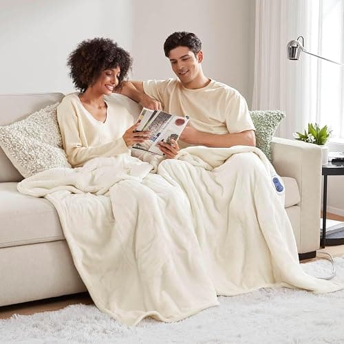 Beautyrest Heated Blanket, Electric Throw Blanket, Soft, Warm, Reversible Plush - Sherpa Heating Blanket Throw, 3 Heat Settings, 2 hr Auto Shut Off, Machine Washable, Oversized 60 in x 70 in, Ivory thumbnail 5