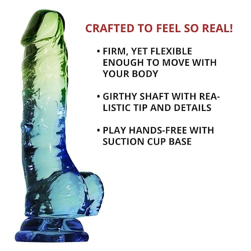 Adam & Eve Seaside Dreams Dildo, Realistic Soft Flexible Suction Cup, Lifelike Head and Veins, Hands Free Riding, Waterproof, Harness Compatible, Colorful Ombre Design, 7.5 Inch, Premium Pleasure Toy thumbnail 3