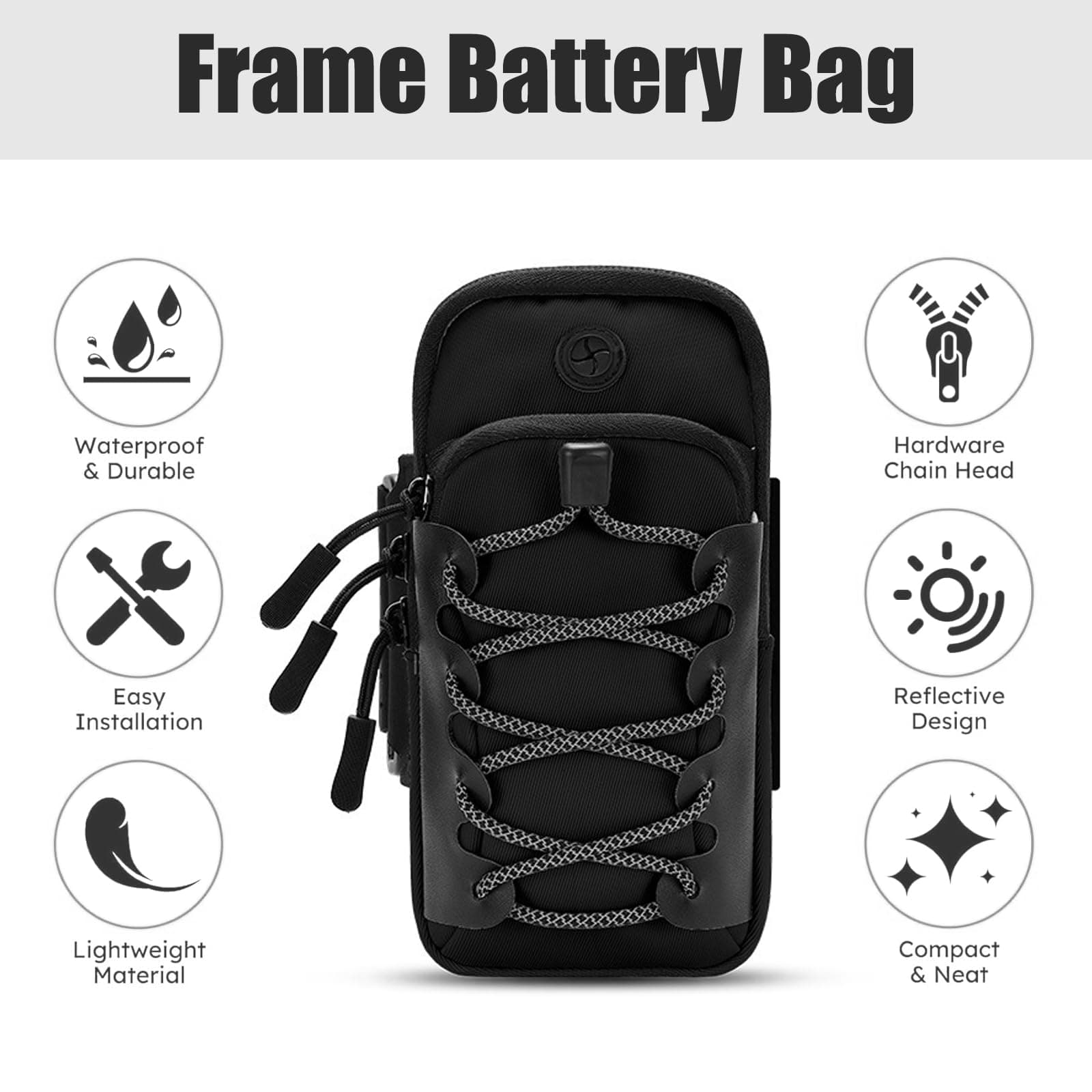 Waterproof Front Frame Storage Bag for Electric Dirt Bikes – Tool & Battery Pouch with Reflective Design, Wear-Resistant, Compatible with Surron Light Bee X/S, Talaria MX3 MX4 MX5, Segway X160 (Black) thumbnail 5