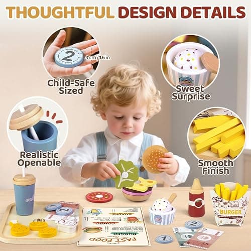 Wooden Play Food for Toddlers Pretend Play Sets 3-5 Year Old Food Toy Kitchen Accessories Birthday Gift for 3 Year Old Girl Boy 2-4 Age 4 5 6 Wood Educational Toys thumbnail 5