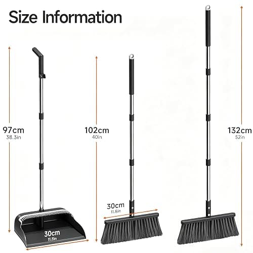 POPMOP Broom and Dustpan Set, 52" Long Handle Standing Broom with Dustpan Combo Set with Dust Pan Teeth to Clean Pet Hair, Easy Sweeping Suitable for Home Kitchen Office Lobby thumbnail 2