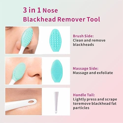 REVEX Silicone Nose Blackhead Remover Tool Set,Blackhead Scraper Tool,2Pcs Pore Cleaning Brush, Face Scrubber Skin Spatula, Pore Scrubber for Deep Cleansing,Face Exfoliator Scrubber for Women Men thumbnail 4