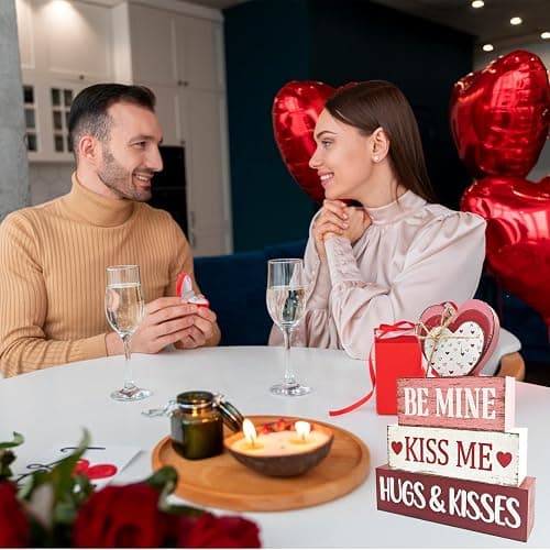 4 Pcs Valentine's Day Table Decoration, Valentine Wooden Sign Love Table Centerpiece Rustic Distressed Valentines Centerpieces Blocks Farmhouse Tiered Tray Decor for Farmhouse Holiday Tabletop thumbnail 6
