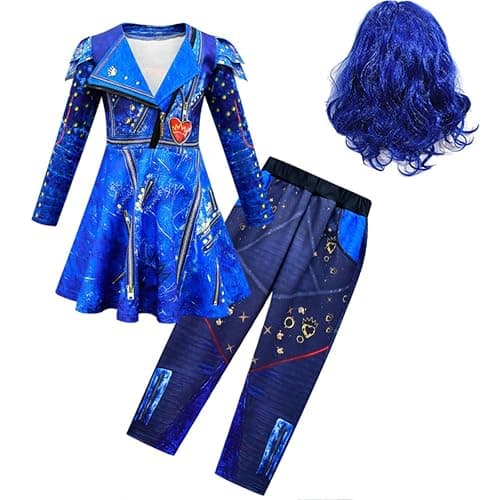 Naeviwth Rise of Red Costume Kids Girls Zipper Jacket and Pants Costumes Child Size 4-14Y - 10-11 Years - Blue Costume With Wig - Image 1