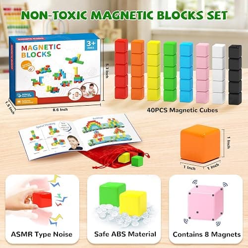 Hiwawind 40pcs Magnetic Blocks -Ideal Gifts for 3 4 5 6 Year Old,STEM Learning Toys for 3-5 Year Old Boys & Girls, Safe & Strong Building Blocks with ASMR Sounds,Classroom Must Haves thumbnail 3