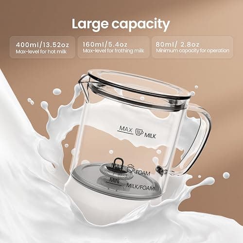 Casimhu 4-in-1 Milk Frother, Electric Milk Frother and Steamer with LED Touch Screen, Ceramic Lining Bottom, Milk Warmer 13.52oz for Lattes, Cappuccinos, and Macchiatos at Home, White thumbnail 5
