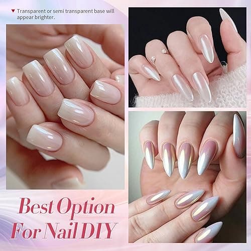 BORN PRETTY White Pearl Chrome Nail Powder And Chameleon Aurora Nail Powder Pigment Mermaid Pigment Pearl Glitter Dust Kit,Nail Art Decoration 2Boxes thumbnail 6
