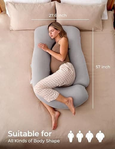 Momcozy Pregnancy Pillow for Sleeping - U Shaped Full Body Maternity Pillow | Removable Jersy Cover, Support for Back, Legs, Belly, Hips for Pregnant Women, Side Sleeper, 57 Inch, Grey thumbnail 2