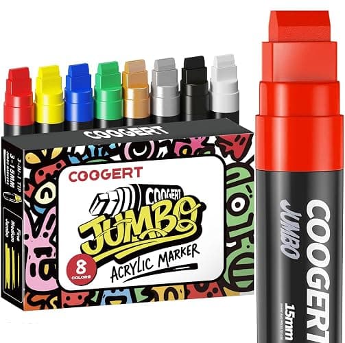 Coogert 8 Vibrant Colors Jumbo Poster Markers, 15MM Thick Permanent Acrylic Graffiti Markers, Wide Tip Paint Marker for Canvas, Posters Board, Fabric, Window, Wood, Teachers,Banner painting supplies - Image 1