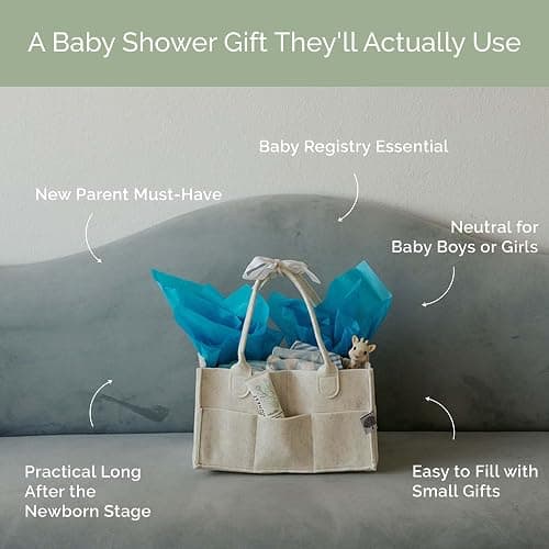 Parker Baby Co. Felt Diaper Caddy Organizer - Large, White | Portable nursery storage bin for diapers, wipes, bottles & baby essentials for home/car. Soft felt, foldable design 13x9x7" thumbnail 8