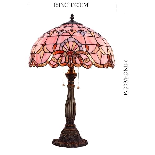 WERFACTORY Tiffany Lamp Pink Stained Glass Baroque Bedside Table Lamp Style Desk Light 16X16X24 Inches Decor Bedroom Living Room Home Office S003P Series thumbnail 5