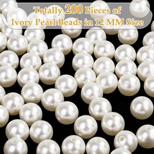Pearl Beads for Craft, Anezus 200pcs Ivory Faux Fake Pearls, 12 MM Sew on Pearl Beads with Holes for Jewelry Making, Bracelets, Necklaces, Hairs, Crafts, Decoration and Vase Filler thumbnail 4