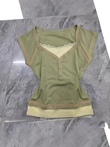 Whimsy twee Clothes Women Cute Summer Vintage Scoop Neck Cotton Y2k Grunge 2000s Short Sleeve Top thumbnail 5