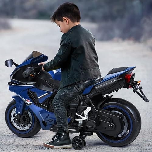 12V Electric Motorcycle for Kids, Kids' Electric Dirt Bike with Training Wheels, Motorcycle for 3-8 Year Olds,Bikes for with LED Lights, Up to 9 MPH thumbnail 2