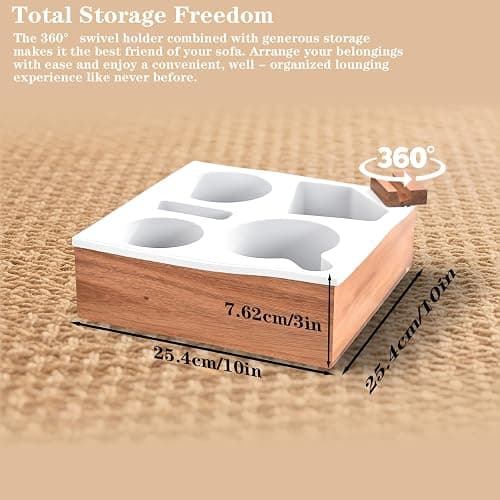2-in-1 Bamboo Sofa Organizer - Waterproof Couch Tray with 2 Cup Holders (Fits 32oz Bottles), Snack Bowl & Remote Slot - Portable Lap Desk for Bed, RV & Outdoor Use (White) thumbnail 3