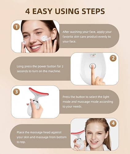ELISHINE 7 Color Face and Neck Massager Light Therapy, Red Light Based Facial Massager for Skin Care, Firming, Smoothing (White) thumbnail 6