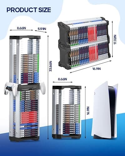 Nargos Video Game Storage Tower for PS5/ PS4/ PS3/ PS2/ PSP/Xbox One/Xbox 360 and Xbox Series X/S/Wii/Wii U/Switch/Switch 2 Game Cases, DVD and Blu-Ray Disks Holder Organizer (46 PCS) thumbnail 3