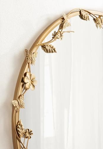 Kate and Laurel Rosella Modern Ornate Round Wall Mirror, 26 Inch Diameter, Gold, Circle Mirror with Floral Detailing for Use as Bathroom Mirror for Over Sink or Cute Dorm Room Decor thumbnail 5