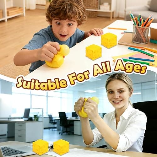 Audasi 2Pcs 5cm Unbreakable Cute Toys Stress Ball Cheese Block Sensory Toy Relieves Stress for Kids And Adults thumbnail 7