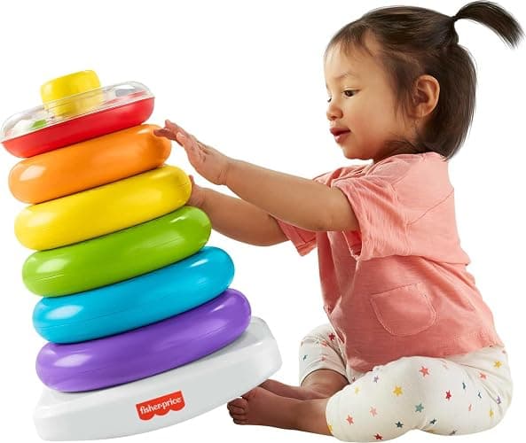 Fisher-Price Toddler Toy Giant Rock-A-Stack, 6 Stacking Rings with Roly-Poly Base for Ages 1+ Years, 14+ Inches Tall - Image 1