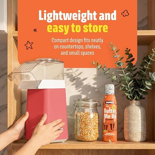 Wumple Hot Air Popcorn Machine - 14-Cup Electric Popcorn Popper, Oil-Free, 1200W - Includes Measuring Cup - Home Popcorn Maker for Movie Nights - Red thumbnail 7