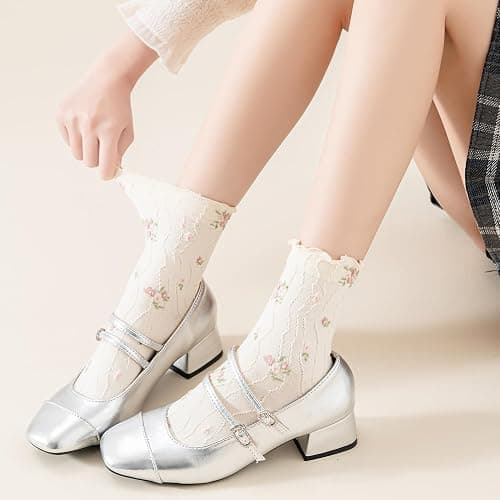 bropapa Womens Ruffle Crew Socks Vintage Patterned Ankle Casual Fashion Dress Sock Cute Lettuce Floral Socks 5/6 Pack thumbnail 2
