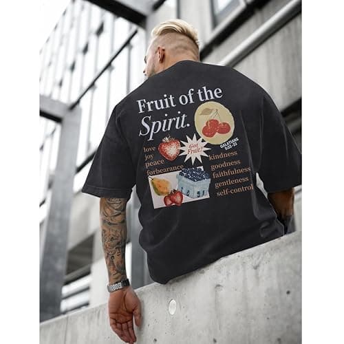 Lytiarul Christian Fruit of The Spirit Shirt for Men Jesus Religious Shirts Oversized Graphic Tees Acid Wash God T-Shirt Tops thumbnail 4