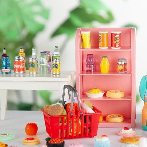 164Pcs Mini Shopping Cart Basket Miniature Food Drink Toy Supermarket Metal Handcart Trolley DollHouse Store Grocery Accessories Kitchen Play Game Party Model Shelves Cash Register Refrigerator Fridge thumbnail 5