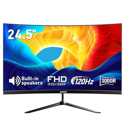 Gawfolk 24.5 Inch Gaming Curved Monitor Built-in Speakers, 3000R 120Hz PC Screen Full HD 1080P, HDMI 2.0, VGA, Wall Mount Compatible 75 * 75mm - Image 1