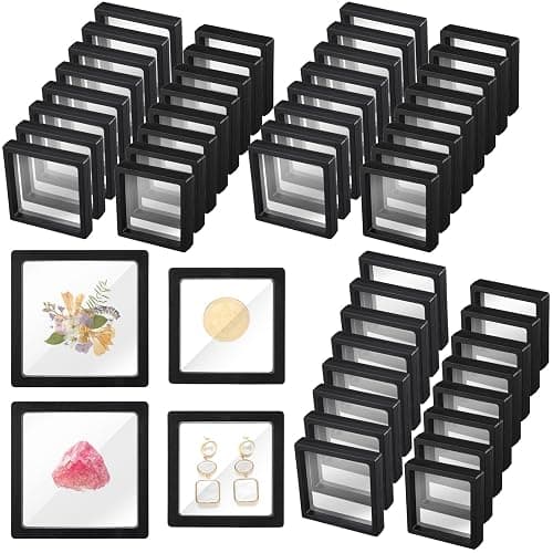 Soaoo 60 Pcs Floating Frame Display Stand Transparent Plastic 3D Floating Frame Clear PE Film Jewelry Box Coin Display Case for Medallion Shells - Image 1