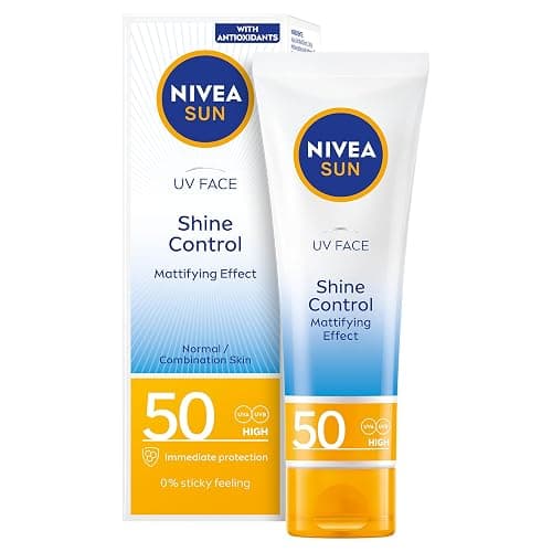 NIVEA Sun UV Face Shine Control SPF 50 Cream (50ml), Sun Cream Protects Against UVA/UVB Rays and Premature Skin Ageing, Sunscreen for Delicate Facial Skin - Image 1