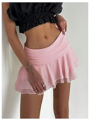 MakeMeChic Women's Mini Skirt Tiered Layer Ruffle Flared Rave Party Skirt | Cute Going Out Skirts, Night Out, Sheer, Low Waist Short Skirt thumbnail 2