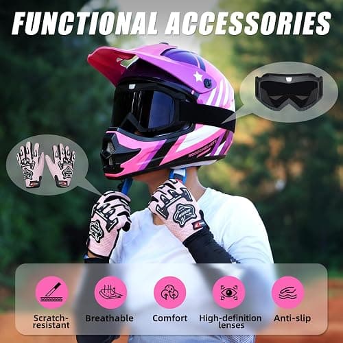 ROOZO Youth Kids Dirt Bike Helmet DOT Approved, Full Face Motocross Set | 4-in-1 set includes goggles gloves storage bag, ultra-light design, adjustable visor and washable liner for ATV UTV thumbnail 7