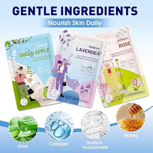 54 Pack Bulk Sheet Face Masks Skincare, Hydrating and Moisturizing Face Mask for All Skin Types, Collagen Facial Masks for Skin Care, Easter Basket Stuffers, Mothers Day Gifts (9 Types x 6 Pcs) thumbnail 4